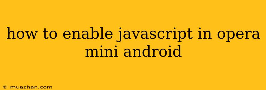 How To Enable Javascript In Opera Mini Android