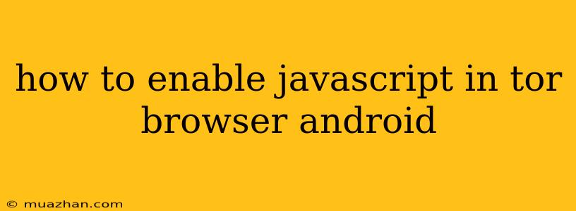 How To Enable Javascript In Tor Browser Android